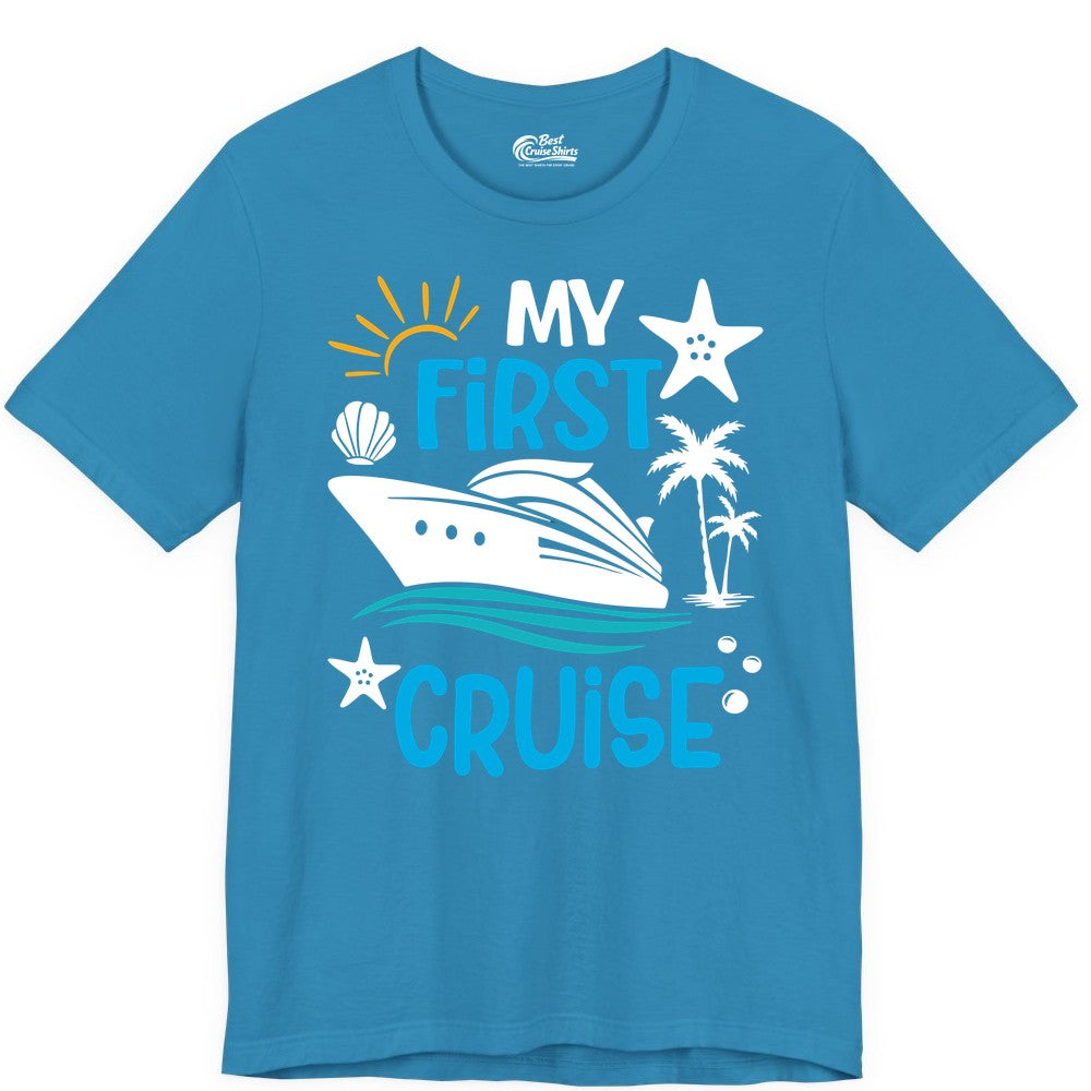 My First Cruise Shirt - Tropical Cruise Vacation Apparel for Families (Premium Tee) in Aqua - My First Cruise Shirt - Tropical Family Adventure with Playful Icons
