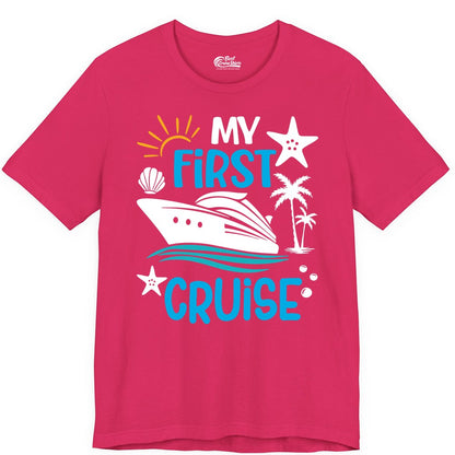 My First Cruise Shirt - Tropical Cruise Vacation Apparel for Families (Premium Tee) in Fuchsia - My First Cruise Shirt - Tropical Family Adventure with Playful Icons