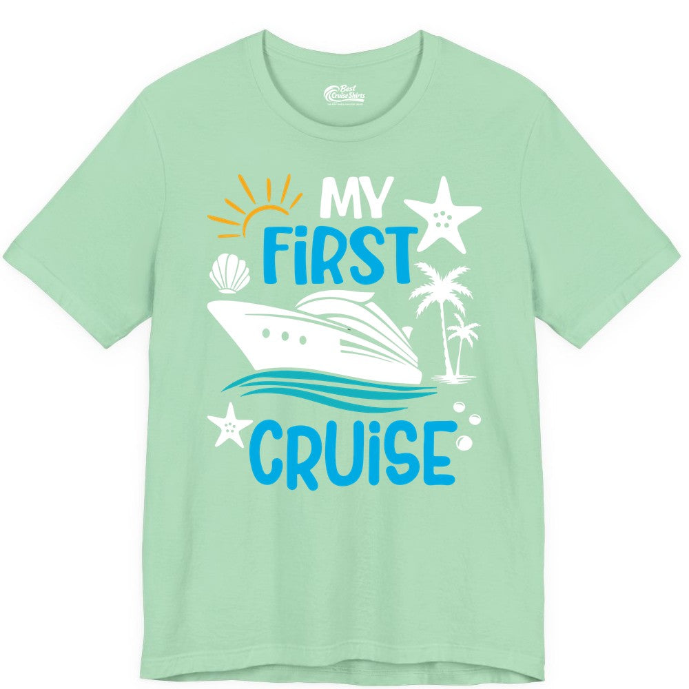 My First Cruise Shirt - Tropical Cruise Vacation Apparel for Families (Premium Tee) in Mint - My First Cruise Shirt - Tropical Family Adventure with Playful Icons