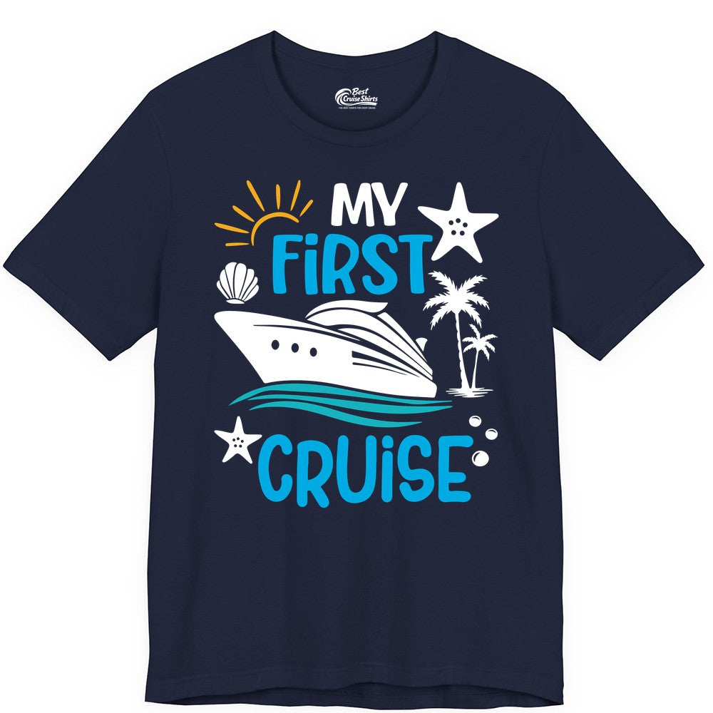 My First Cruise Shirt - Tropical Cruise Vacation Apparel for Families (Premium Tee) in Navy - My First Cruise Shirt - Tropical Family Adventure with Playful Icons
