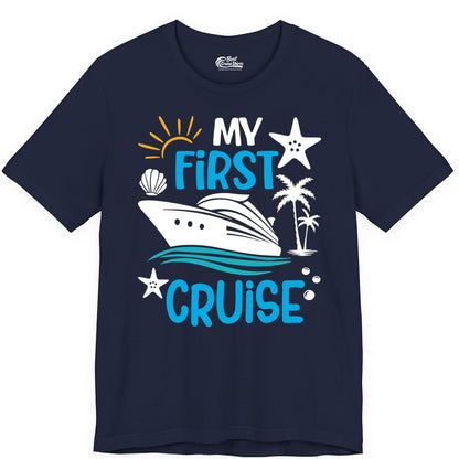 My First Cruise Shirt - Tropical Cruise Vacation Apparel for Families (Premium Tee) in Navy - My First Cruise Shirt - Tropical Family Adventure with Playful Icons