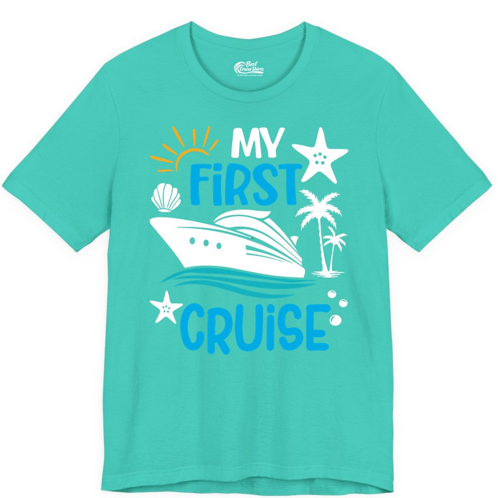 My First Cruise Shirt - Tropical Cruise Vacation Apparel for Families (Premium Tee) in Teal - My First Cruise Shirt - Tropical Family Adventure with Playful Icons