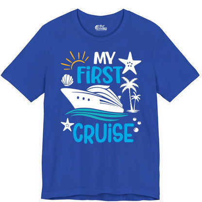 My First Cruise Shirt - Tropical Cruise Vacation Apparel for Families (Premium Tee) in True Royal - My First Cruise Shirt - Tropical Family Adventure with Playful Icons