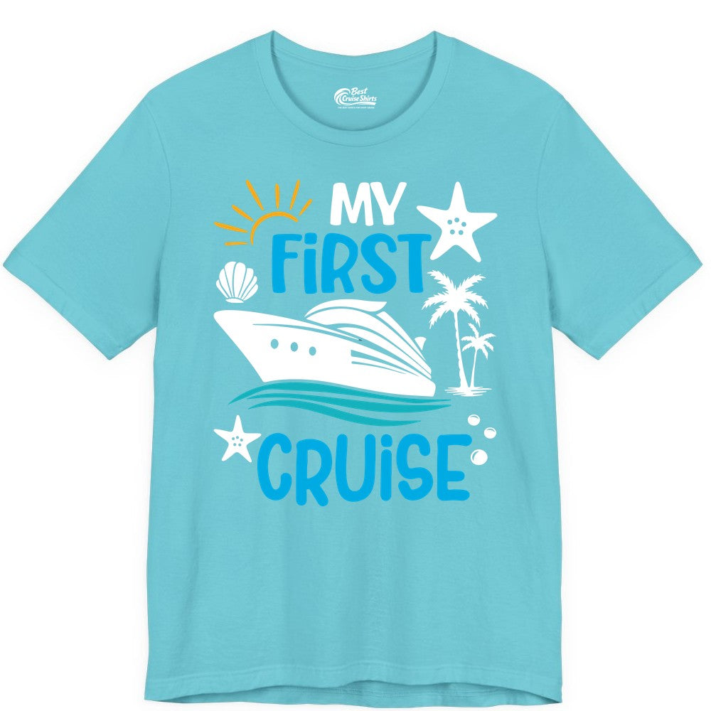My First Cruise Shirt - Tropical Cruise Vacation Apparel for Families (Premium Tee) in Turquoise - My First Cruise Shirt - Tropical Family Adventure with Playful Icons