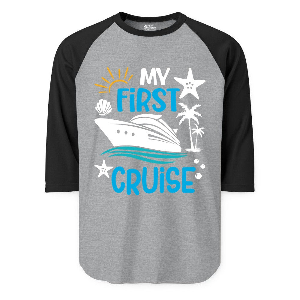 My First Cruise Shirt - Tropical Cruise Vacation Apparel for Families (Raglan) in Heather GreyBlack - My First Cruise Shirt - Tropical Family Adventure with Playful Icons