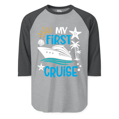 My First Cruise Shirt - Tropical Cruise Vacation Apparel for Families (Raglan) in Heather GreyHeather Charcoal - My First Cruise Shirt - Tropical Family Adventure with Playful Icons