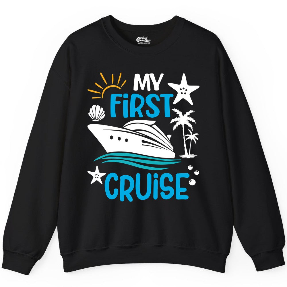 My First Cruise Shirt - Tropical Cruise Vacation Apparel for Families (Sweatshirt) in Black - My First Cruise Shirt - Tropical Family Adventure with Playful Icons