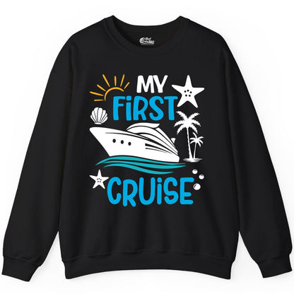 My First Cruise Shirt - Tropical Cruise Vacation Apparel for Families (Sweatshirt) in Black - My First Cruise Shirt - Tropical Family Adventure with Playful Icons