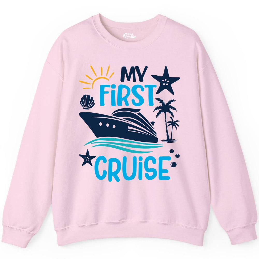 My First Cruise Shirt - Tropical Cruise Vacation Apparel for Families (Sweatshirt) in Light Pink - My First Cruise Shirt - Tropical Family Adventure with Playful Icons