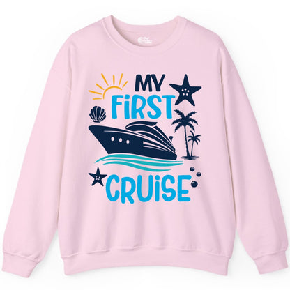 My First Cruise Shirt - Tropical Cruise Vacation Apparel for Families (Sweatshirt) in Light Pink - My First Cruise Shirt - Tropical Family Adventure with Playful Icons