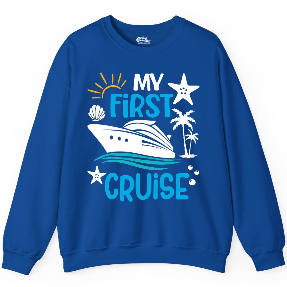 My First Cruise Shirt - Tropical Cruise Vacation Apparel for Families (Sweatshirt) in Royal - My First Cruise Shirt - Tropical Family Adventure with Playful Icons