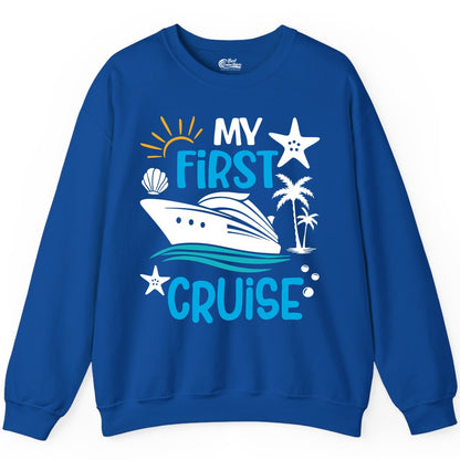 My First Cruise Shirt - Tropical Cruise Vacation Apparel for Families (Sweatshirt) in Royal - My First Cruise Shirt - Tropical Family Adventure with Playful Icons