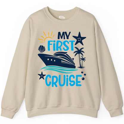 My First Cruise Shirt - Tropical Cruise Vacation Apparel for Families (Sweatshirt) in Sand - My First Cruise Shirt - Tropical Family Adventure with Playful Icons
