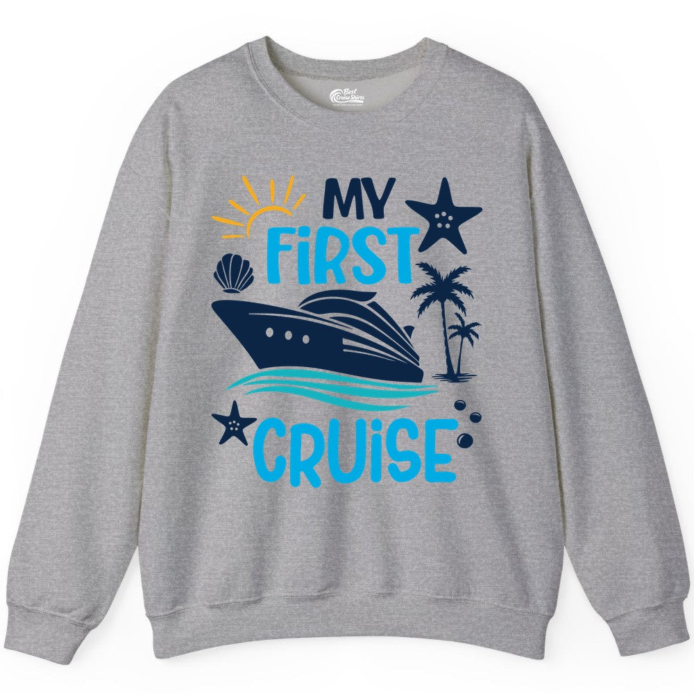 My First Cruise Shirt - Tropical Cruise Vacation Apparel for Families (Sweatshirt) in Sport Grey - My First Cruise Shirt - Tropical Family Adventure with Playful Icons