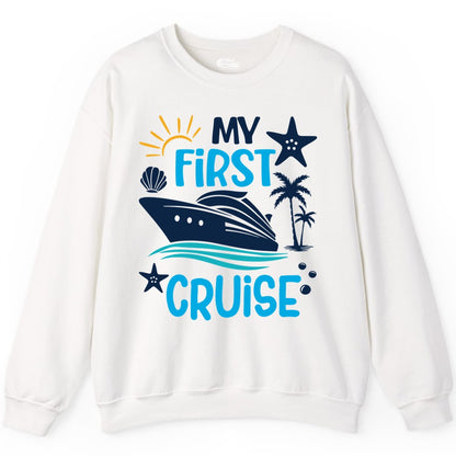 My First Cruise Shirt - Tropical Cruise Vacation Apparel for Families (Sweatshirt) in White - My First Cruise Shirt - Tropical Family Adventure with Playful Icons
