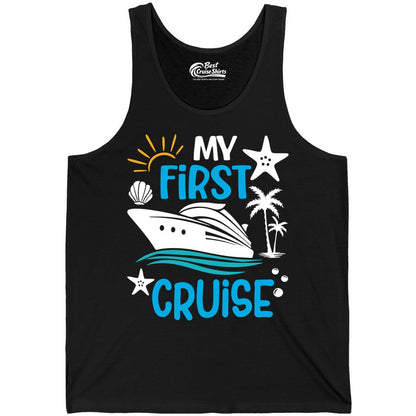 My First Cruise Shirt - Tropical Cruise Vacation Apparel for Families (Tank Top) in Black - My First Cruise Shirt - Tropical Family Adventure with Playful Icons