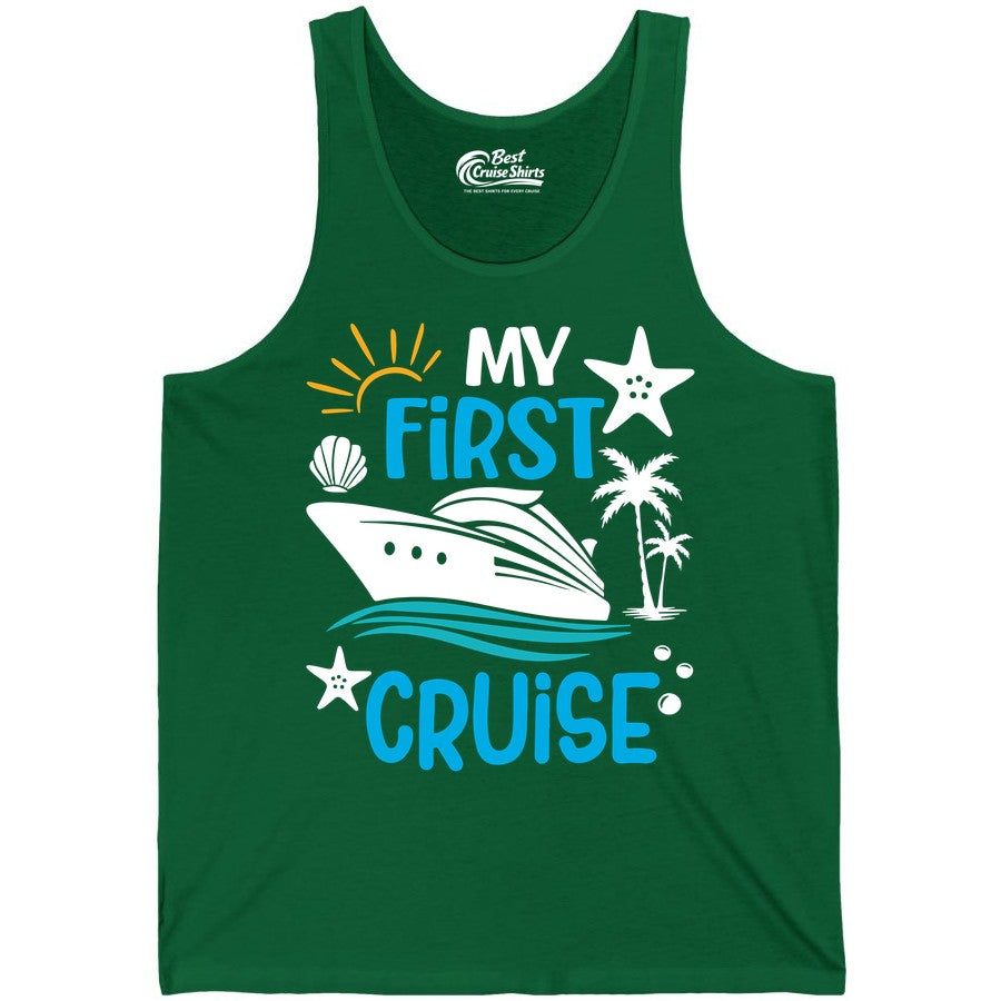My First Cruise Shirt - Tropical Cruise Vacation Apparel for Families (Tank Top) in Kelly - My First Cruise Shirt - Tropical Family Adventure with Playful Icons