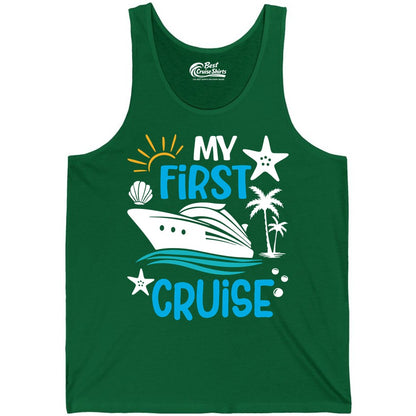My First Cruise Shirt - Tropical Cruise Vacation Apparel for Families (Tank Top) in Kelly - My First Cruise Shirt - Tropical Family Adventure with Playful Icons