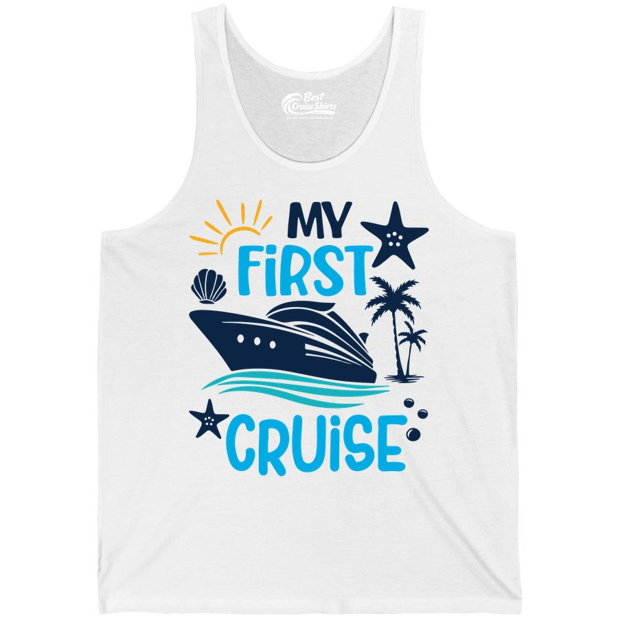 My First Cruise Shirt - Tropical Cruise Vacation Apparel for Families (Tank Top) in White - My First Cruise Shirt - Tropical Family Adventure with Playful Icons