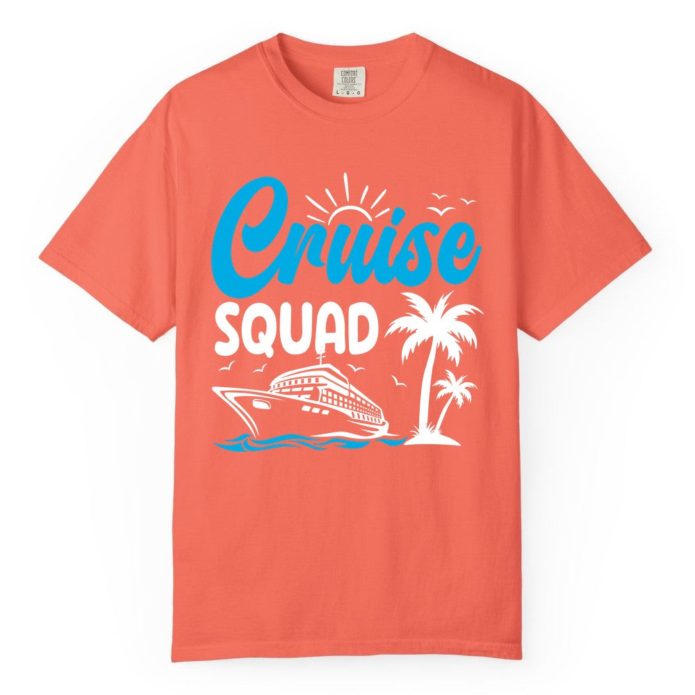 Cruise Squad Shirt - Tropical Group Cruise Tee for Caribbean Trips (Comfort Color) in Bright Salmon - Cruise Squad Shirt - Tropical Group Vacation Nautical Island Design