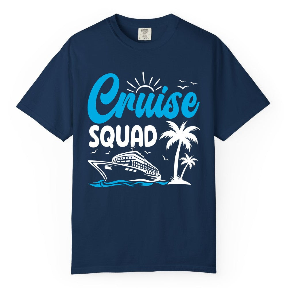 Cruise Squad Shirt - Tropical Group Cruise Tee for Caribbean Trips (Comfort Color) in Navy - Cruise Squad Shirt - Tropical Group Vacation Nautical Island Design