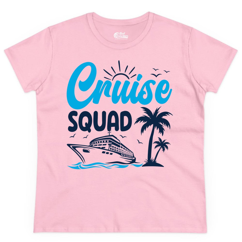 Cruise Squad Shirt - Tropical Group Cruise Tee for Caribbean Trips (Ladies Tee) in Light Pink - Cruise Squad Shirt - Tropical Group Vacation Nautical Island Design