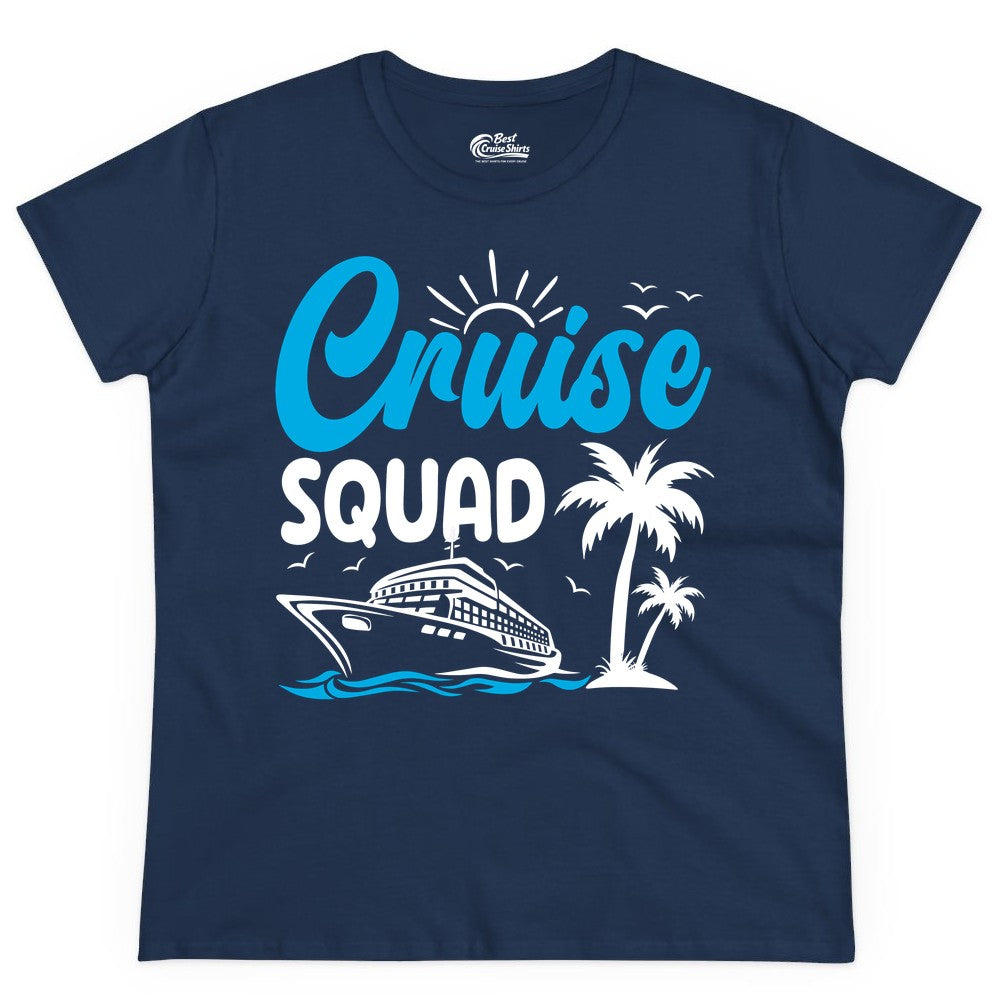 Cruise Squad Shirt - Tropical Group Cruise Tee for Caribbean Trips (Ladies Tee) in Navy - Cruise Squad Shirt - Tropical Group Vacation Nautical Island Design