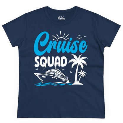 Cruise Squad Shirt - Tropical Group Cruise Tee for Caribbean Trips (Ladies Tee) in Navy - Cruise Squad Shirt - Tropical Group Vacation Nautical Island Design