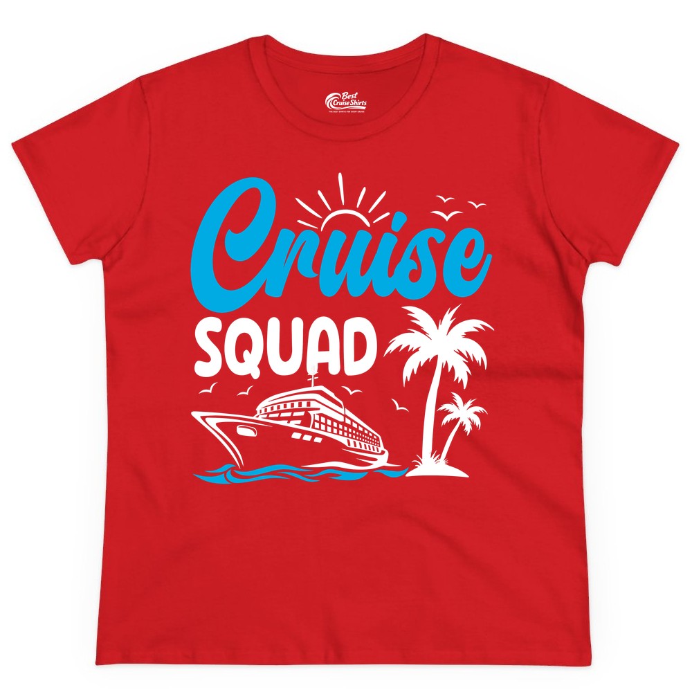 Cruise Squad Shirt - Tropical Group Cruise Tee for Caribbean Trips (Ladies Tee) in Red - Cruise Squad Shirt - Tropical Group Vacation Nautical Island Design