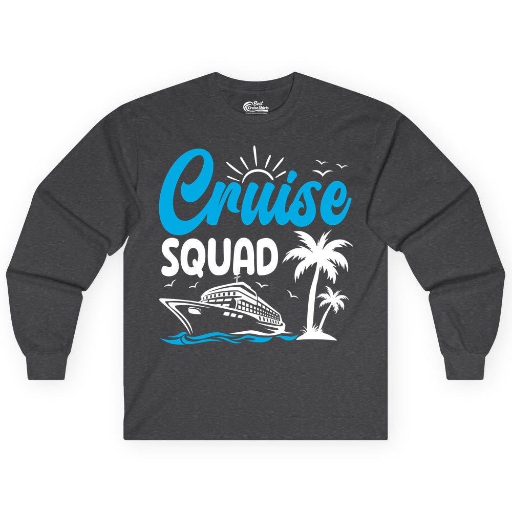Cruise Squad Shirt - Tropical Group Cruise Tee for Caribbean Trips (Long Sleeve) in Dark Heather - Cruise Squad Shirt - Tropical Group Vacation Nautical Island Design