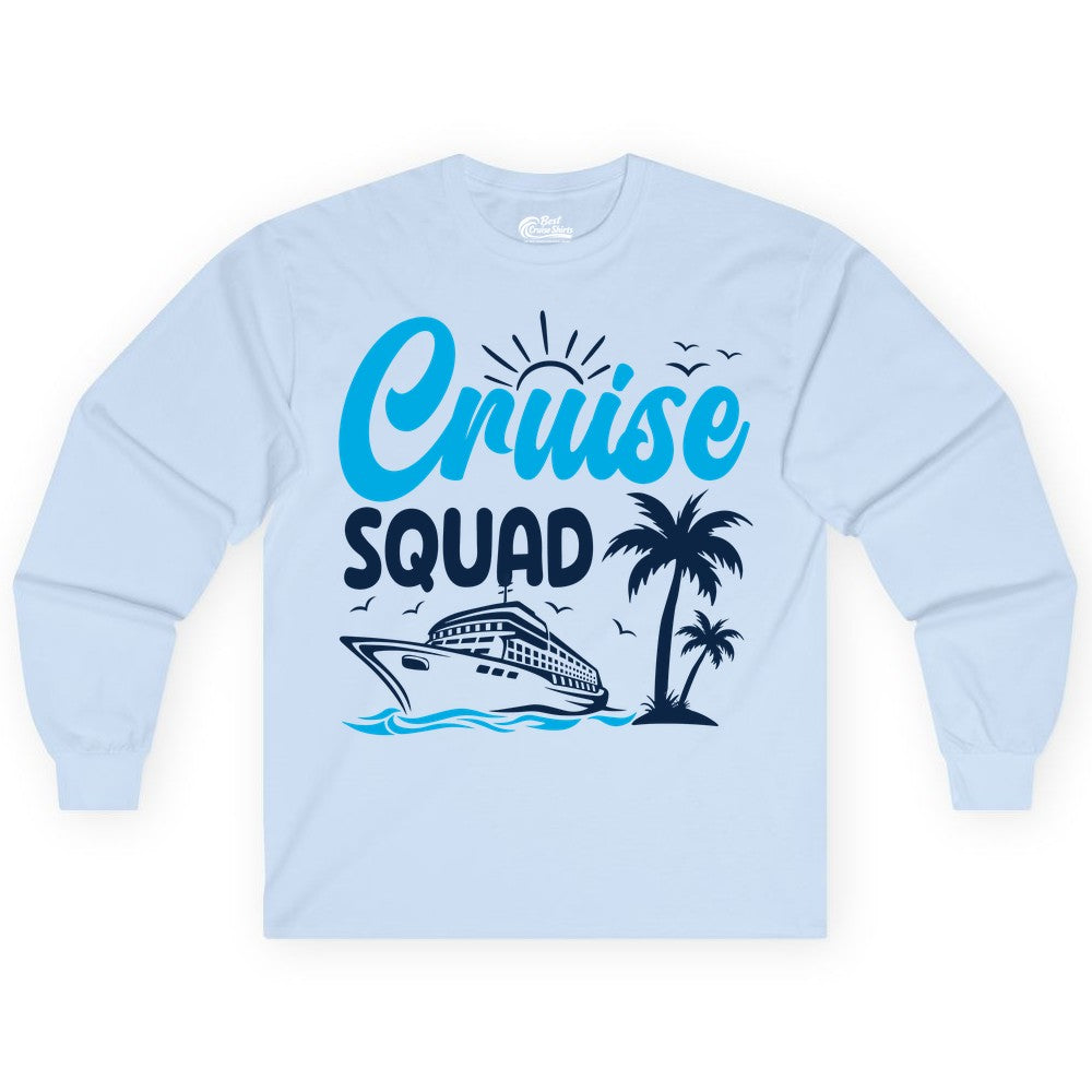 Cruise Squad Shirt - Tropical Group Cruise Tee for Caribbean Trips (Long Sleeve) in Light Blue - Cruise Squad Shirt - Tropical Group Vacation Nautical Island Design