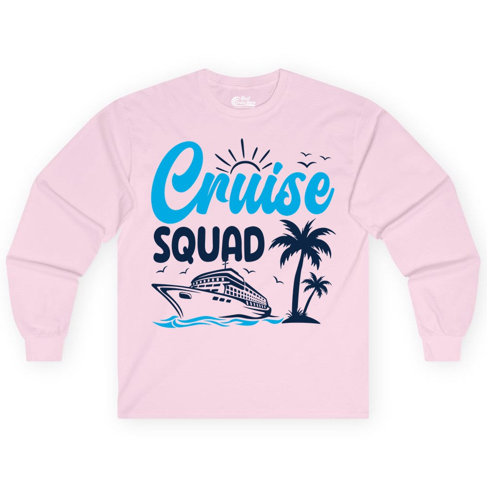 Cruise Squad Shirt - Tropical Group Cruise Tee for Caribbean Trips (Long Sleeve) in Light Pink - Cruise Squad Shirt - Tropical Group Vacation Nautical Island Design