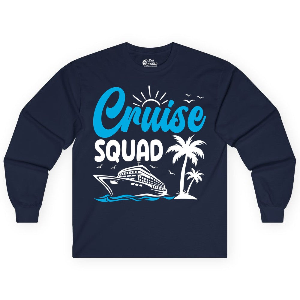 Cruise Squad Shirt - Tropical Group Cruise Tee for Caribbean Trips (Long Sleeve) in Navy - Cruise Squad Shirt - Tropical Group Vacation Nautical Island Design