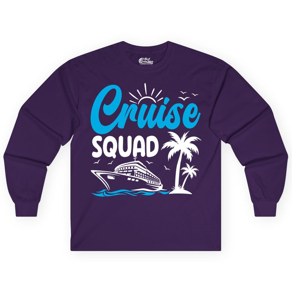 Cruise Squad Shirt - Tropical Group Cruise Tee for Caribbean Trips (Long Sleeve) in Purple - Cruise Squad Shirt - Tropical Group Vacation Nautical Island Design