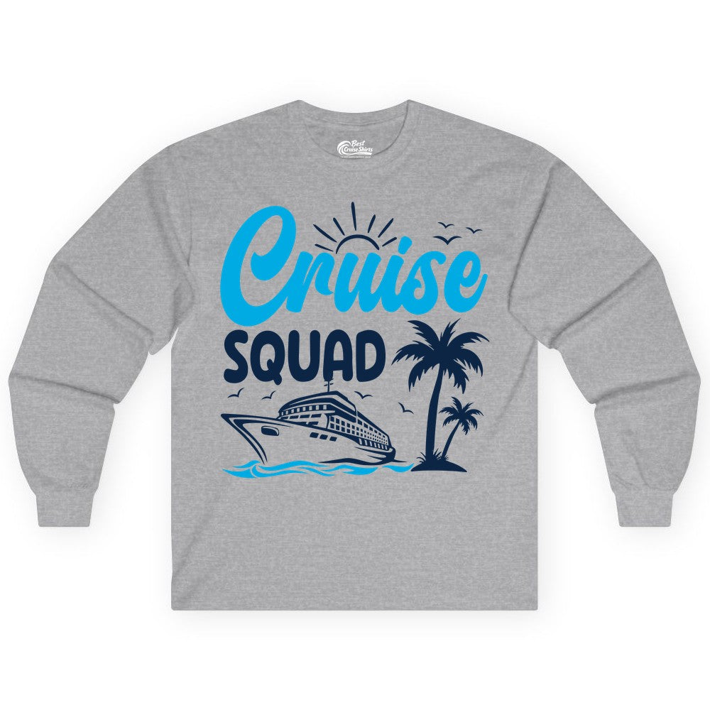 Cruise Squad Shirt - Tropical Group Cruise Tee for Caribbean Trips (Long Sleeve) in Sport Grey - Cruise Squad Shirt - Tropical Group Vacation Nautical Island Design