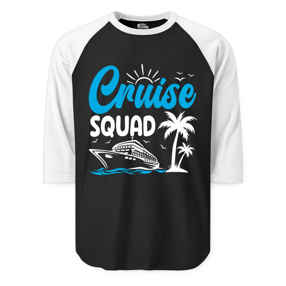 Cruise Squad Shirt - Tropical Group Cruise Tee for Caribbean Trips (Raglan) in BlackWhite - Cruise Squad Shirt - Tropical Group Vacation Nautical Island Design