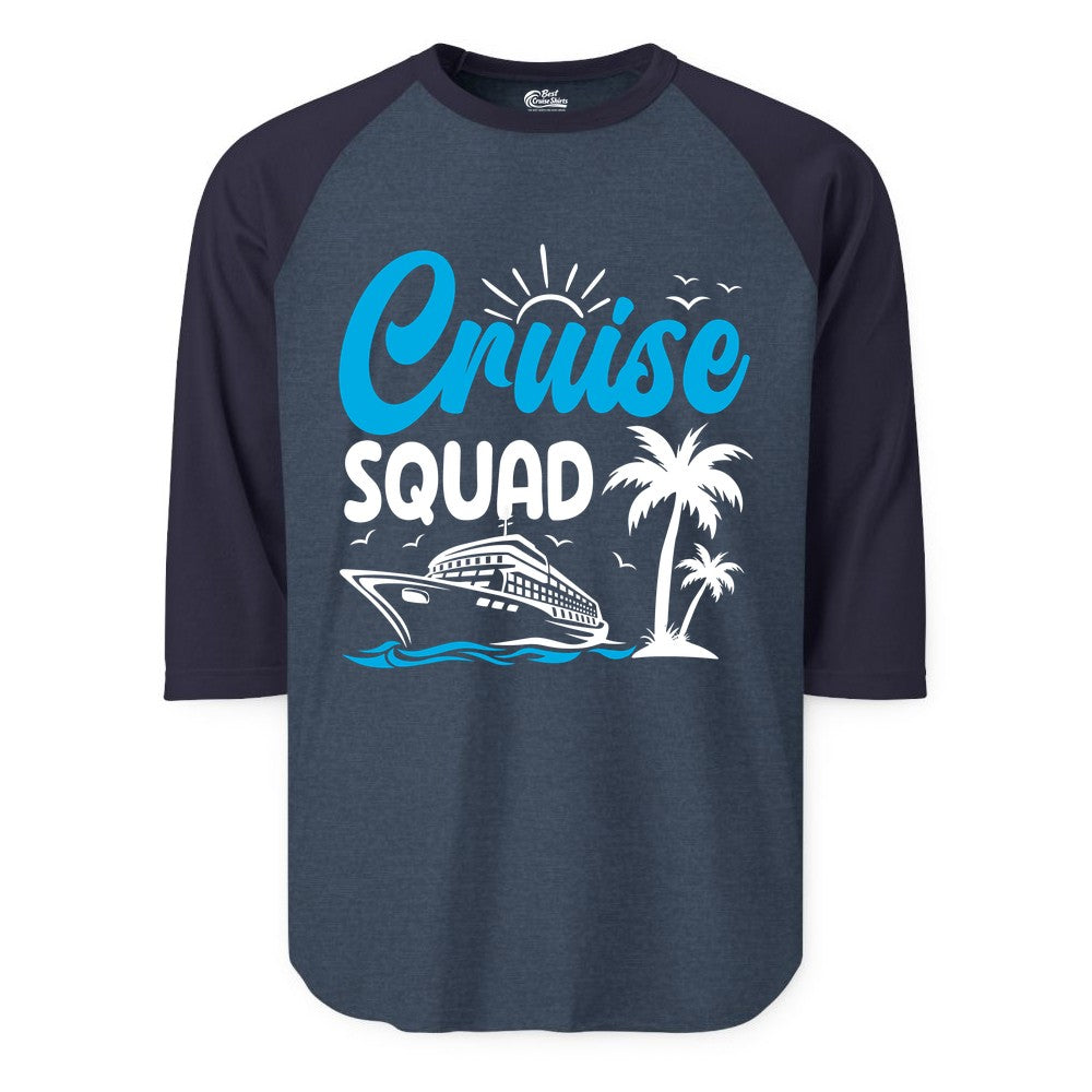 Cruise Squad Shirt - Tropical Group Cruise Tee for Caribbean Trips (Raglan) in Heather DenimNavy - Cruise Squad Shirt - Tropical Group Vacation Nautical Island Design