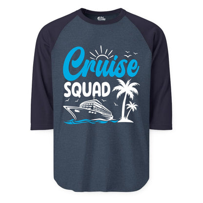 Cruise Squad Shirt - Tropical Group Cruise Tee for Caribbean Trips (Raglan) in Heather DenimNavy - Cruise Squad Shirt - Tropical Group Vacation Nautical Island Design