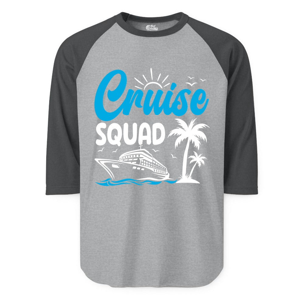 Cruise Squad Shirt - Tropical Group Cruise Tee for Caribbean Trips (Raglan) in Heather GreyHeather Charcoal - Cruise Squad Shirt - Tropical Group Vacation Nautical Island Design