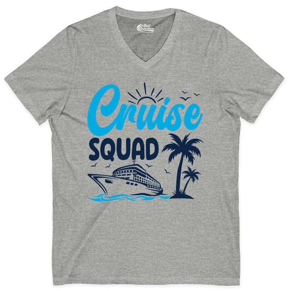 Cruise Squad Shirt - Tropical Group Cruise Tee for Caribbean Trips (V-Neck) in Athletic Heather - Cruise Squad Shirt - Tropical Group Vacation Nautical Island Design