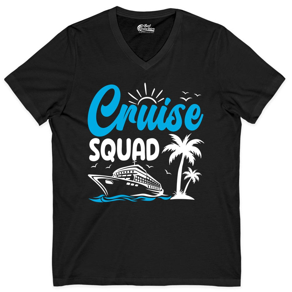 Cruise Squad Shirt - Tropical Group Cruise Tee for Caribbean Trips (V-Neck) in Black - Cruise Squad Shirt - Tropical Group Vacation Nautical Island Design