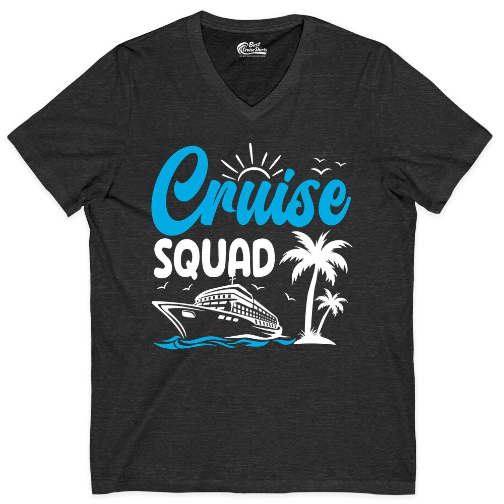 Cruise Squad Shirt - Tropical Group Cruise Tee for Caribbean Trips (V-Neck) in Dark Grey Heather - Cruise Squad Shirt - Tropical Group Vacation Nautical Island Design