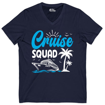 Cruise Squad Shirt - Tropical Group Cruise Tee for Caribbean Trips (V-Neck) in Navy - Cruise Squad Shirt - Tropical Group Vacation Nautical Island Design