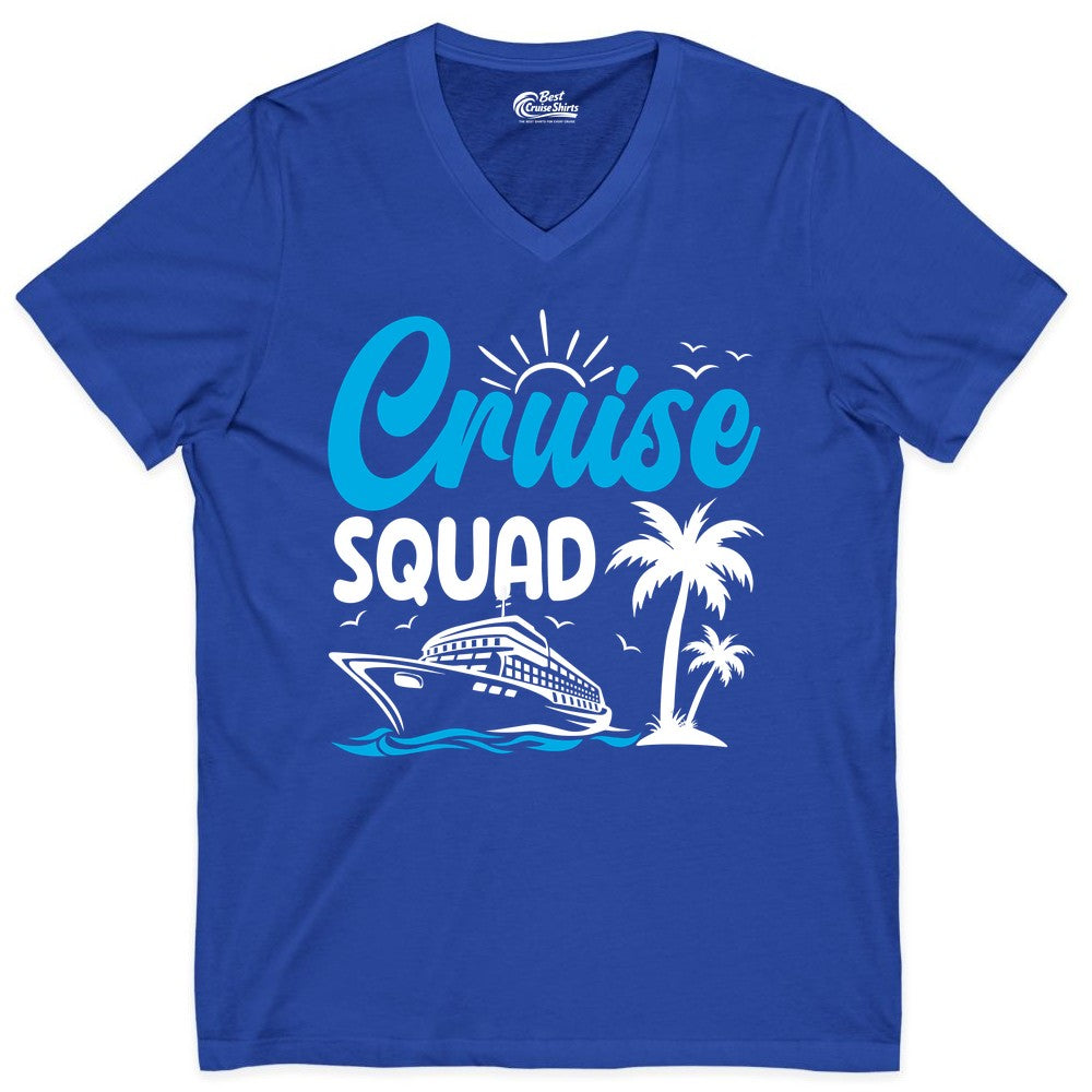 Cruise Squad Shirt - Tropical Group Cruise Tee for Caribbean Trips (V-Neck) in True Royal - Cruise Squad Shirt - Tropical Group Vacation Nautical Island Design