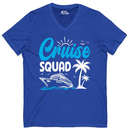 Cruise Squad Shirt - Tropical Group Cruise Tee for Caribbean Trips (V-Neck) in True Royal - Cruise Squad Shirt - Tropical Group Vacation Nautical Island Design