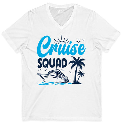Cruise Squad Shirt - Tropical Group Cruise Tee for Caribbean Trips (V-Neck) in White - Cruise Squad Shirt - Tropical Group Vacation Nautical Island Design