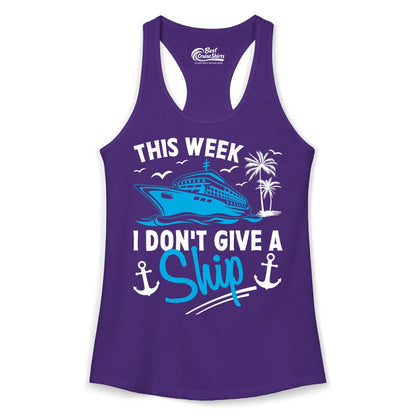 Funny Cruise Shirt - Novelty Cruise Vacation Apparel for Ship Lovers (Ladies Tank) in Solid Purple Rush - This Week I Don't Give A Ship Cruise Humor Tropical Shirt