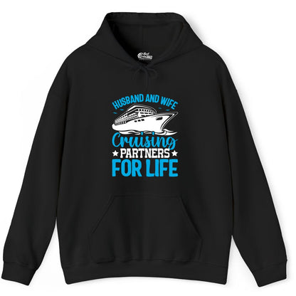 Husband and Wife Cruise Shirt - Romantic Couple Cruise Apparel (Hoodie) in Black - Husband and Wife Cruising Partners for Life Nautical Cruise Shirt
