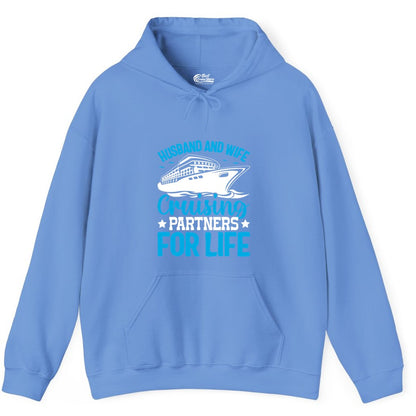 Husband and Wife Cruise Shirt - Romantic Couple Cruise Apparel (Hoodie) in Carolina Blue - Husband and Wife Cruising Partners for Life Nautical Cruise Shirt