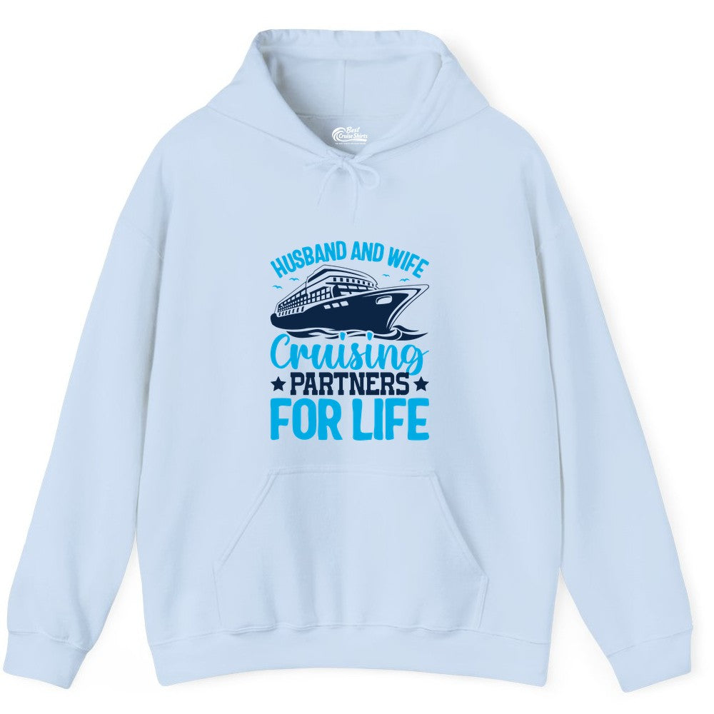 Husband and Wife Cruise Shirt - Romantic Couple Cruise Apparel (Hoodie) in Light Blue - Husband and Wife Cruising Partners for Life Nautical Cruise Shirt